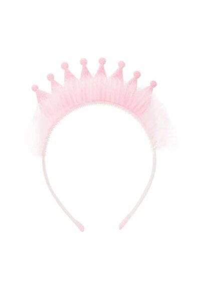 Wonderland Coroană cu bandă elastică pentru fete, roz, cu tul