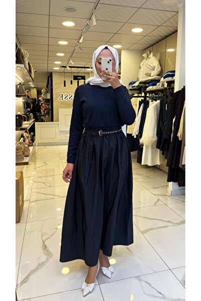 Vosse Tığ Triko Lacivert Triko Detaylı Paraşüt Elbise