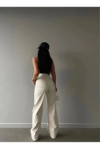 kleshus Κρεμ γυναικείο ψηλόμεσο Palazzo Jean Casual