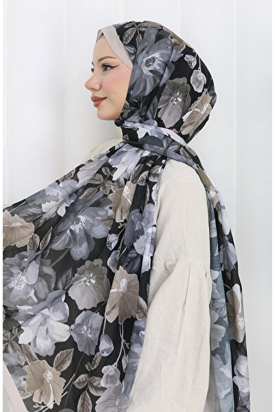 sefamerve Şal din bumbac cu model 70323-13 Gri Negru