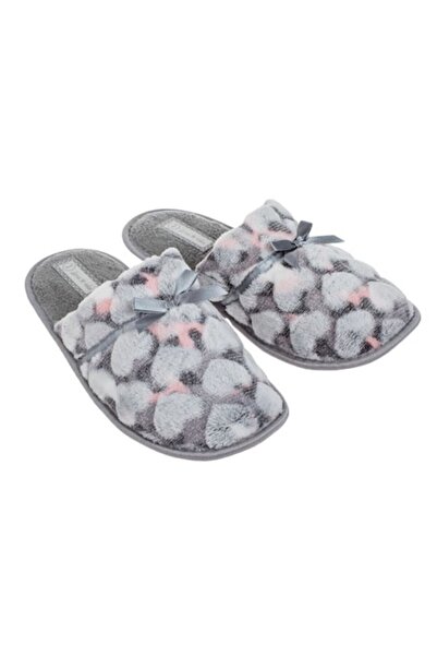ANTBRO Women's House Slippers with Faux Fur Gray/Pink, Bow and Hearts, Size 37-38