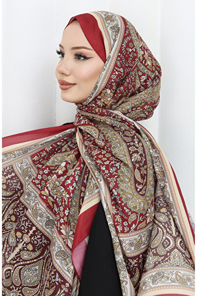 sefamerve Szalik z etnicznym wzorem 70312-09 Bordowy Kremowy