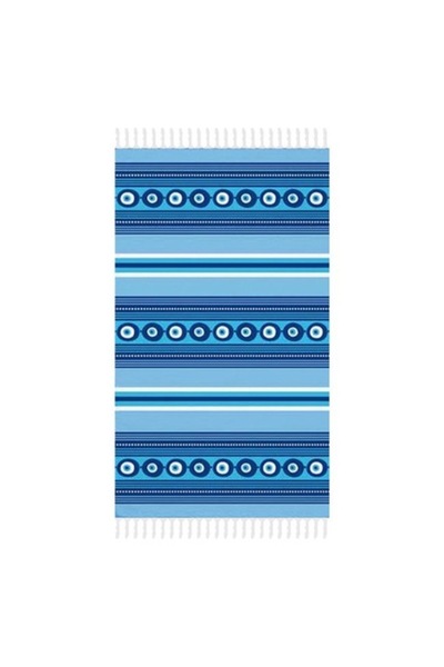 ANTBRO Hamam beach towel made of cotton, blue with eyes and white tassels, 180x100cm