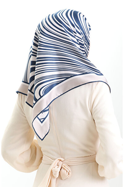 sefamerve Ψηφιακό κασκόλ από ρεγιόν 70301-13 Ναυτικό μπεζ