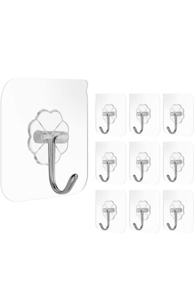 JeiibrZui Set 10 cârlige adezive, JeiibrZui, oțel inoxidabil/PVC, transparente