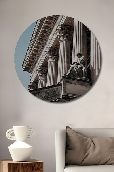 Teona Ahşap Masa rotunda decorativa din lemn, coloane antice de templu