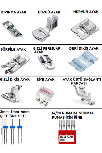 Swart SİNGER ZETİNA 9'LU AYAK SETİ BİR PAKET ÇİFT İĞNE SETİ-14/90 NUMARA İĞNE (11 PARÇA SET HALİNDE)
