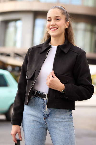 Butik Modana Fermuarlı Süet Ceket