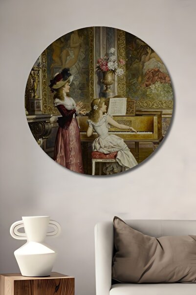 Teona Ahşap Dekoratif Ahşap Yuvarlak Tablo Piyano Başında Kadınlar