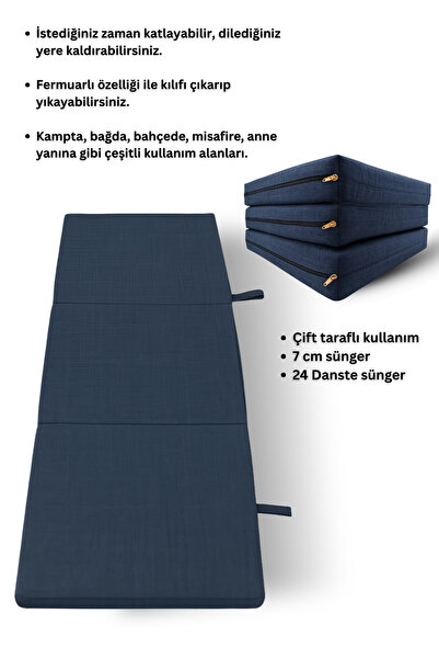 zishtekstil Mavi Katlanır Sünger Misafir Yer Yatağı ve Balkon Minderi 7cm