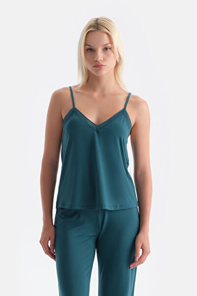 Eros Dark Green Basic Thin Strap Tank Top
