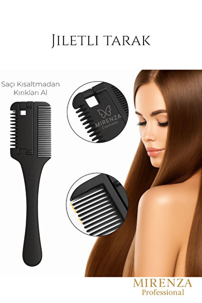 mirenza cosmetic Jiletli Saç Kırık Alma Tarağı Çift Taraflı Tarak ve Jiletli
