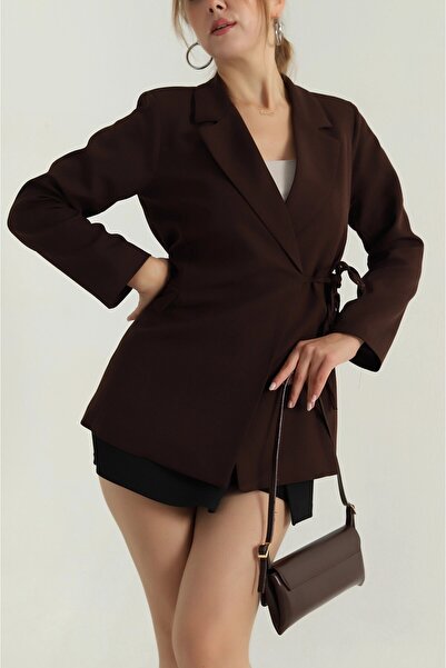 Nehire سترة نسائية مبطنة بياقة مزدوجة وربطة جانبية 5711075