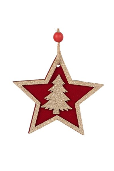 OEM Star-shaped Xmas tree ornament, wood, tree print, 8.7 cm