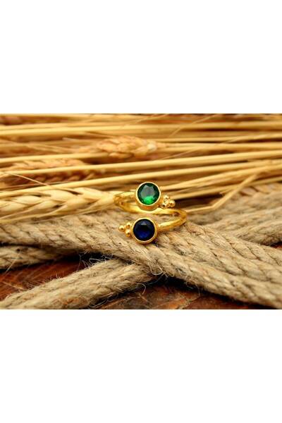 alpsilverart 925 Ayar Gümüş Zümrüt Ve Safitr Taşlı El İşi Ayarlanabilir Yüzük...