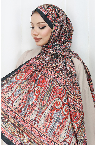 sefamerve Etnik Desen Vual Şal 70303-11 Bordo Siyah