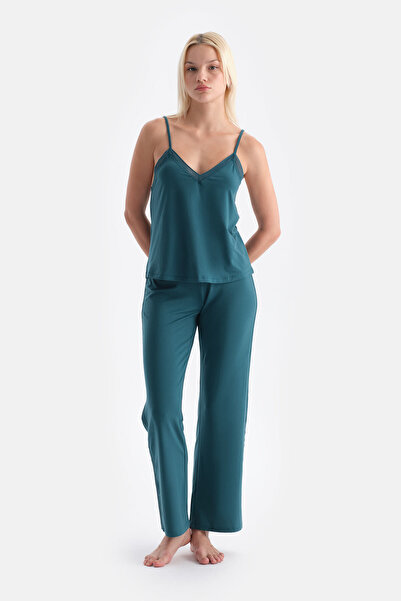 Eros Dark Green Basic Thin Strap Tank Top