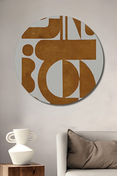 Teona Ahşap Tablou decorativ rotund din lemn, forme geometrice abstracte
