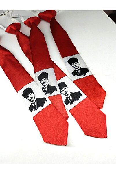 GallanD Tie for 5-6 Year Old Children with Crescent Moon, Star, and Ataturk Pattern, Fixed Tie for Boys.