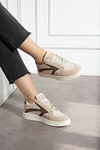 NAVİSHOES Bej Kadın Bağcıklı Spor Ayakkabı Sneaker Günlük Okul 121NAV