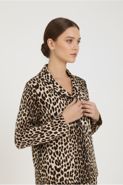 Bravie Luxury Viscose Leopard Print Women's Long Sleeve Pajama Set – 42577