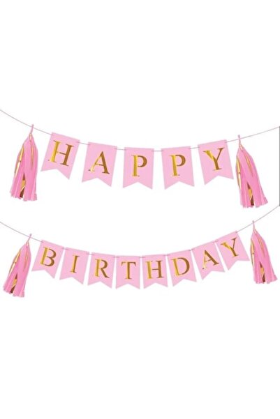 ANTBRO Banner pentru petrecere de ziua de naștere, steaguri roz din hârtie An...