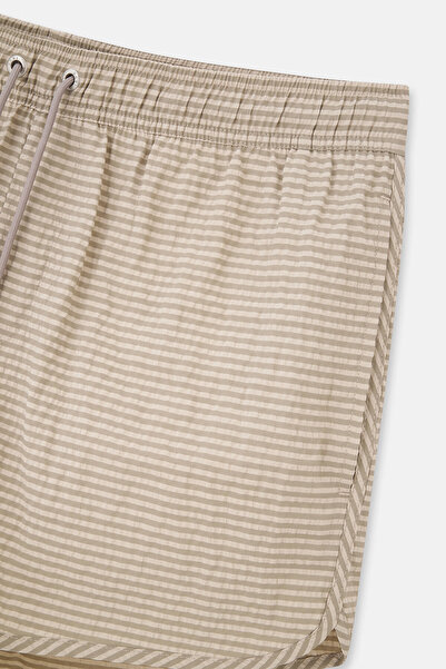 Eros Beige Plaid Patterned Mini Shorts