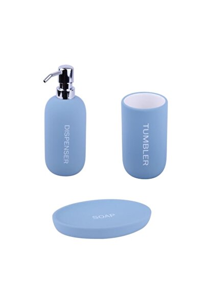 OEM Set 3 accesorii pentru baie: săpunieră, dozator de săpun și cană pentru igiena dentară, ceramică cauciucată, B