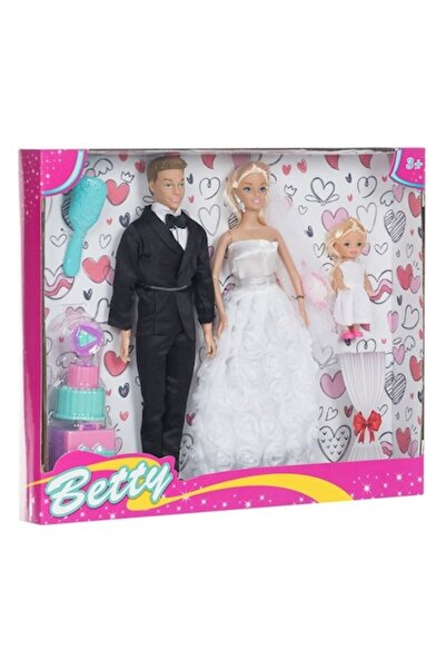 ANTBRO Set de joacă - Păpușă Mire, Mireasă și Fetiță cu Flori, 30 cm