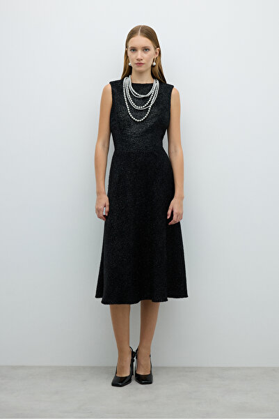 Roman Kolsuz Midi Boy Elbise Siyah K2611002_001