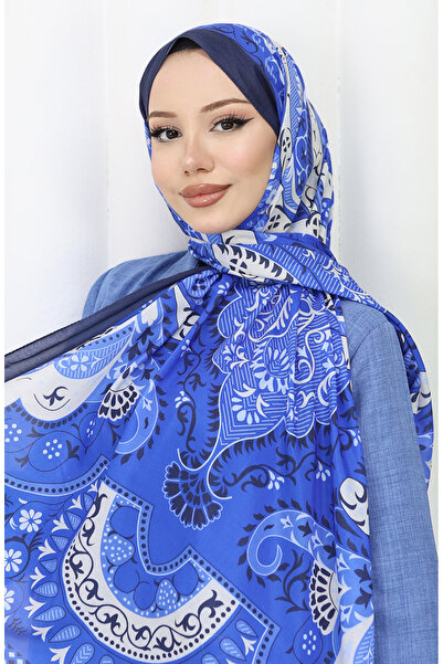 sefamerve Şal moale cu model 70314-17 Saks Bleumarin