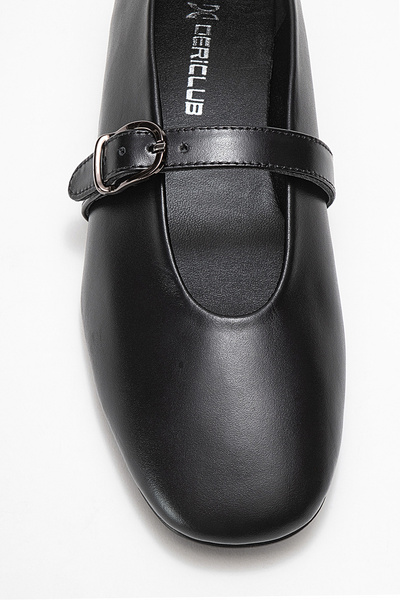 Dericlub Women's Single Strap Ballerina Shoes Real Leather Rg 8033 Black