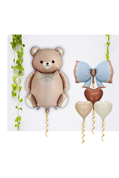 Partimarka مجموعة بالونات على شكل فيونكة مع دمية دب