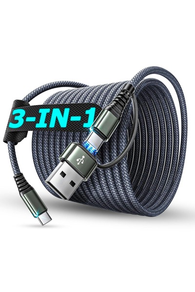 Timebox Cablu de încărcare și transfer de date 2 în 1, încărcare rapidă, 65W,...