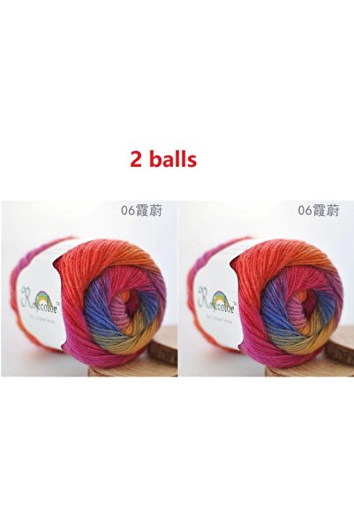Choice color 6 (2 balls) 100% Wool Yarn Rainbow Color for Hand Knitting Croch...