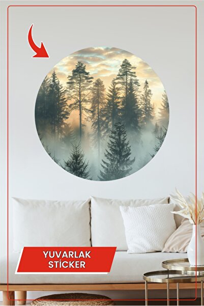 KOSS Dijital Autocolant rotund cu tematică Răsărit de soare între ceață Decor...