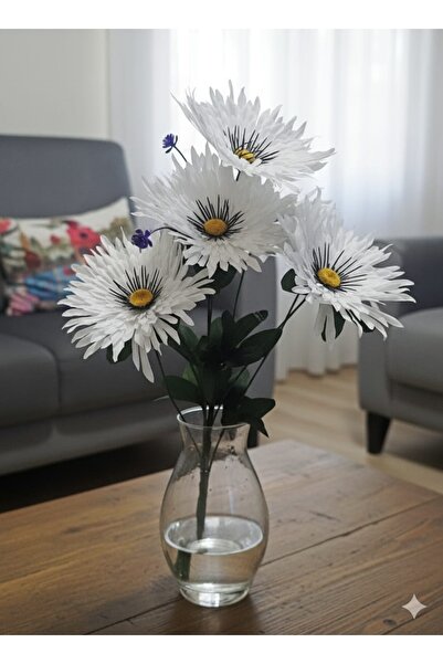 YAPAY ÇİÇEK DERYASI 7 dallı 50 cm büyük beyaz GERBERA ÇİÇEĞİev dekor saksı vazo