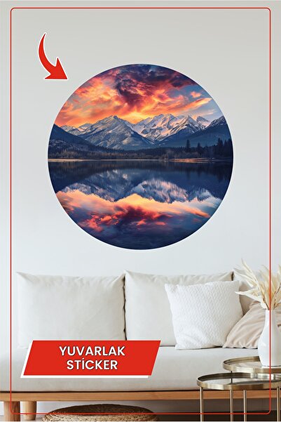 KOSS Dijital Στρογγυλό αυτοκόλλητο με θέμα το ηλιοβασίλεμα με φλόγες, μοντέρν...