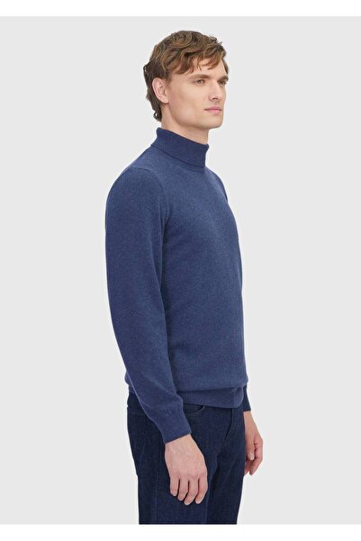 Ramsey Indigo Full Turtleneck Solid Knit Wool Blended Knitwear Sweater