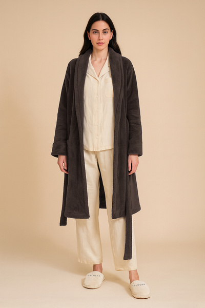 Calmera Wellsoft Polar Shawl Collar Women's Dressing Gown |   Soft |   Belted - Knee Length - Bathrobe |   Espresso