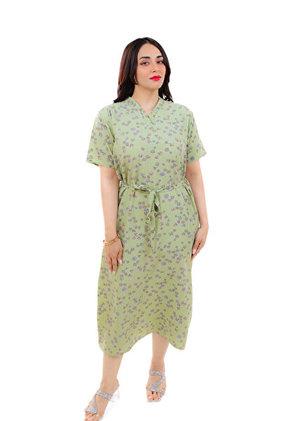 amaan Women Floral Daisy Print Crepe Fabric Midi Dress - Tie-Waist Jalabiya for Casual, Lounge & Home Wear