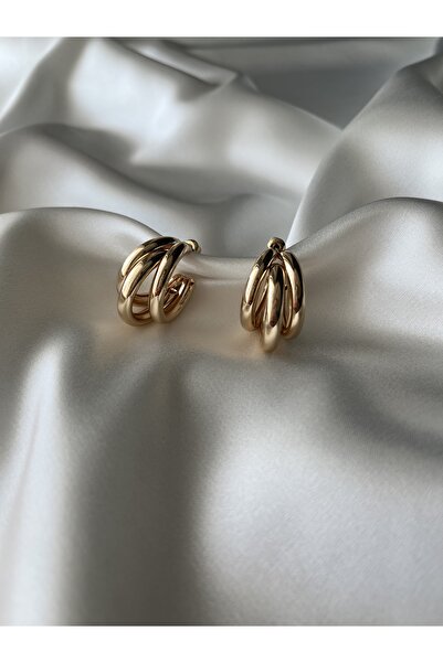 stainless steell Kadın Çelik Üç Halkalı Gold Küpe