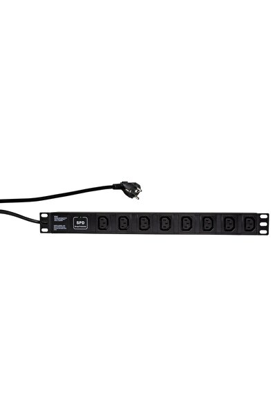 LogiLink PDU 1U for 19 inch rack, 8 IEC sockets, Schuko input, max 16 A, surge protection, 2 m
