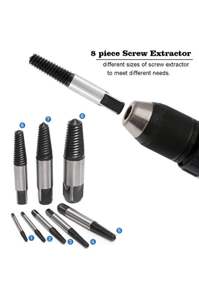 TEHNOSHOP Set of 8 broken screw extractors with storage box