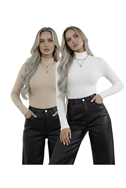 hashtag Body cu mânecă lungă pentru femei – Model simplu de bază, pachet de 2