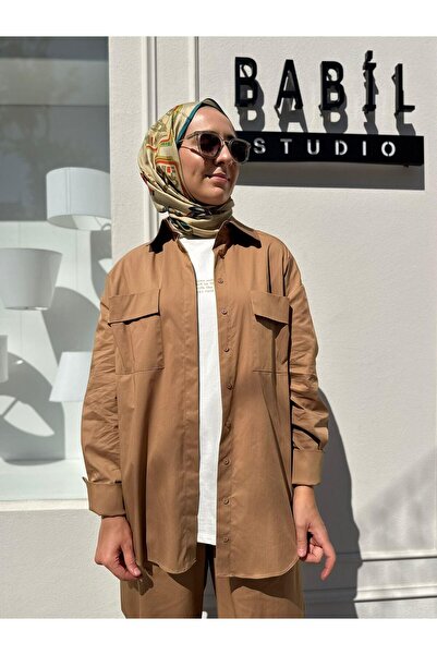 Babil Butik Td4254 Nova Paper Pocket Women's Shirt Camel