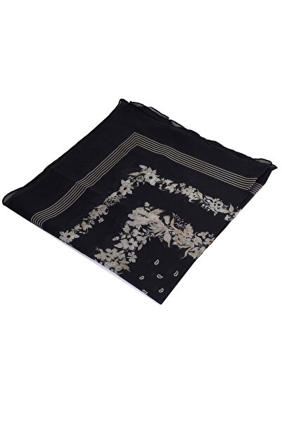 Exve Exclusive Μαύρο μπεζ κασκόλ μπαντάνα από 100% βαμβάκι με λεπτομέρεια στο κέντρο με λουλουδάτο σχέδιο