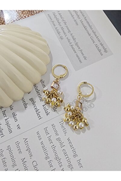 elbi bijuteri Gold incili zarif küpe