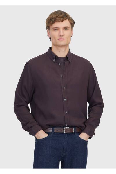 Ramsey Plum Plain Woven Casual Shirt