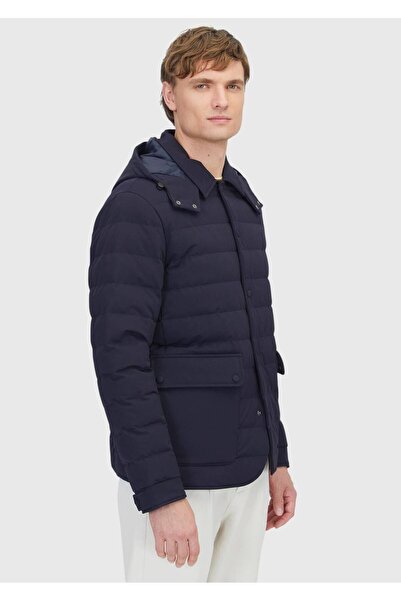 Ramsey Navy Blue Regular Fit Hooded Casual Woven Coat